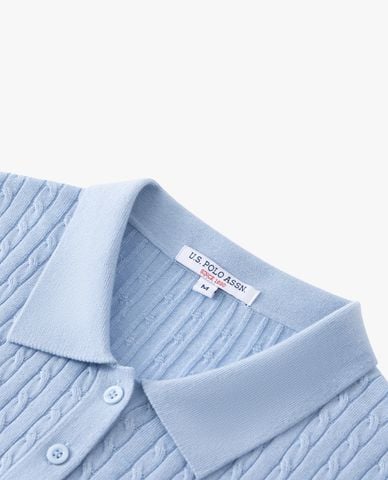  USPA - Áo dệt kim nữ cổ bẻ tay ngắn thêu logo 