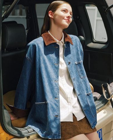  USPA - Áo khoác denim nữ tay dài phối túi 