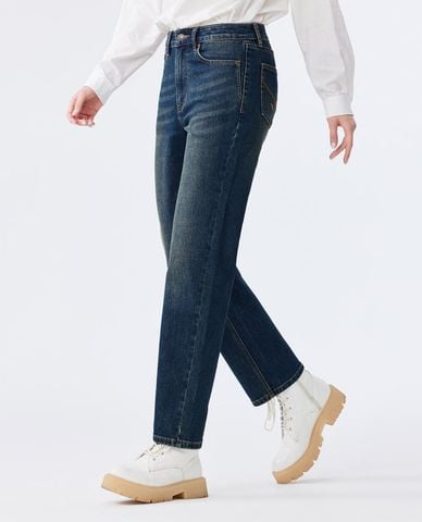  USPA - Quần jeans nữ ống đứng wash bạc 