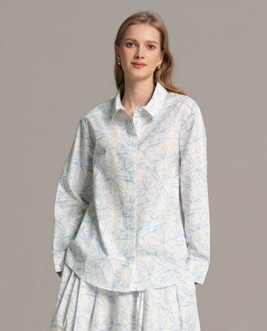  USPA - Áo sơ mi nữ cổ bẻ tay dài in họa tiết 