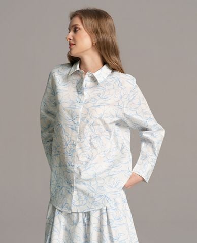  USPA - Áo sơ mi nữ cổ bẻ tay dài in họa tiết 