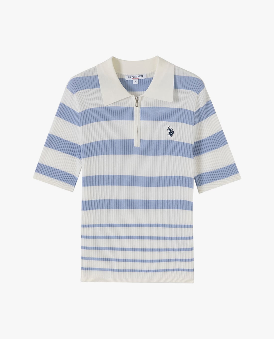 USPA - Áo dệt kim nữ cổ bẻ tay lửng kẻ sọc