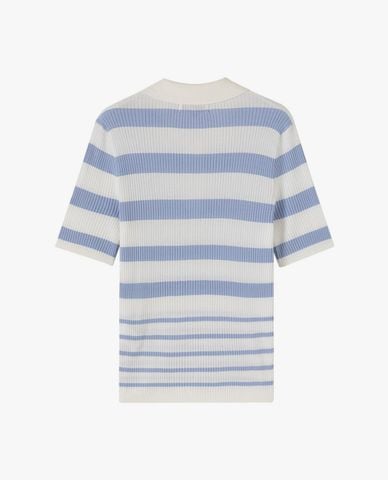  USPA - Áo dệt kim nữ cổ bẻ tay lửng kẻ sọc 
