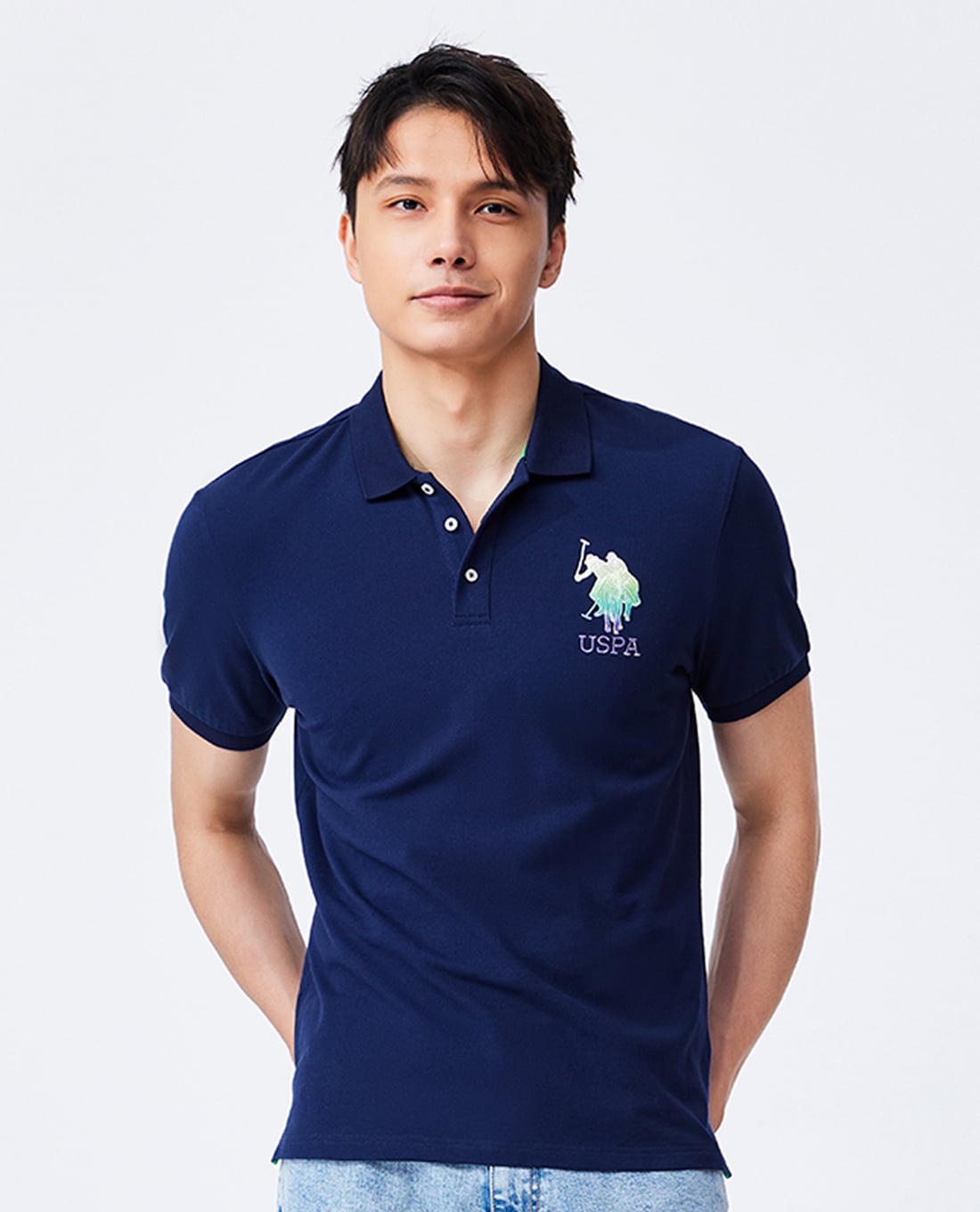 USPA - Áo polo nam tay ngắn thêu logo chuyển màu