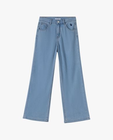  USPA - Quần jeans nữ ống rộng thêu logo 