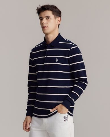  USPA - Áo polo nam cổ bẻ tay dài sọc ngang 