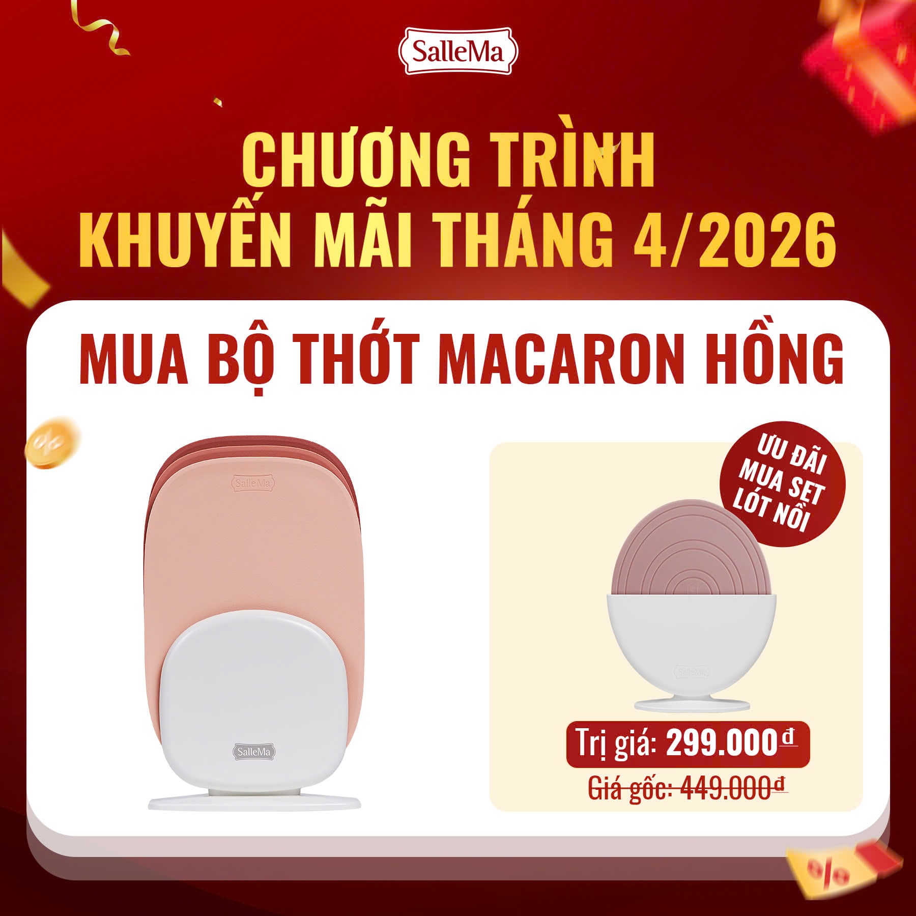 SALLEMA - Bộ 3 thớt kháng khuẩn Macaron TPU