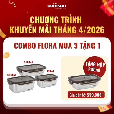  CUITISAN - Hộp đựng thực phẩm inox 304 cromosteel Flora 1100ml 