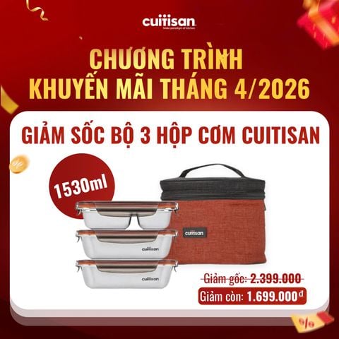  CUITISAN - Bộ hộp đựng cơm có túi cromosteel 304 Togo Flora 4 ngăn 1530ml 