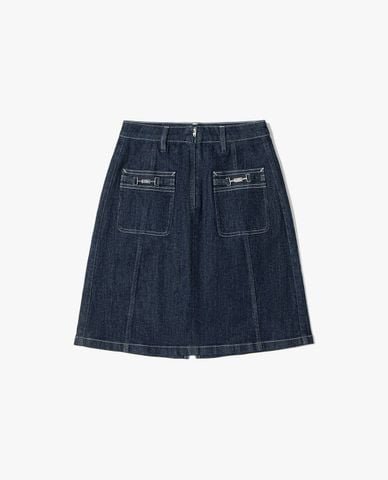  LEE - Chân váy denim midi phối túi hộp 