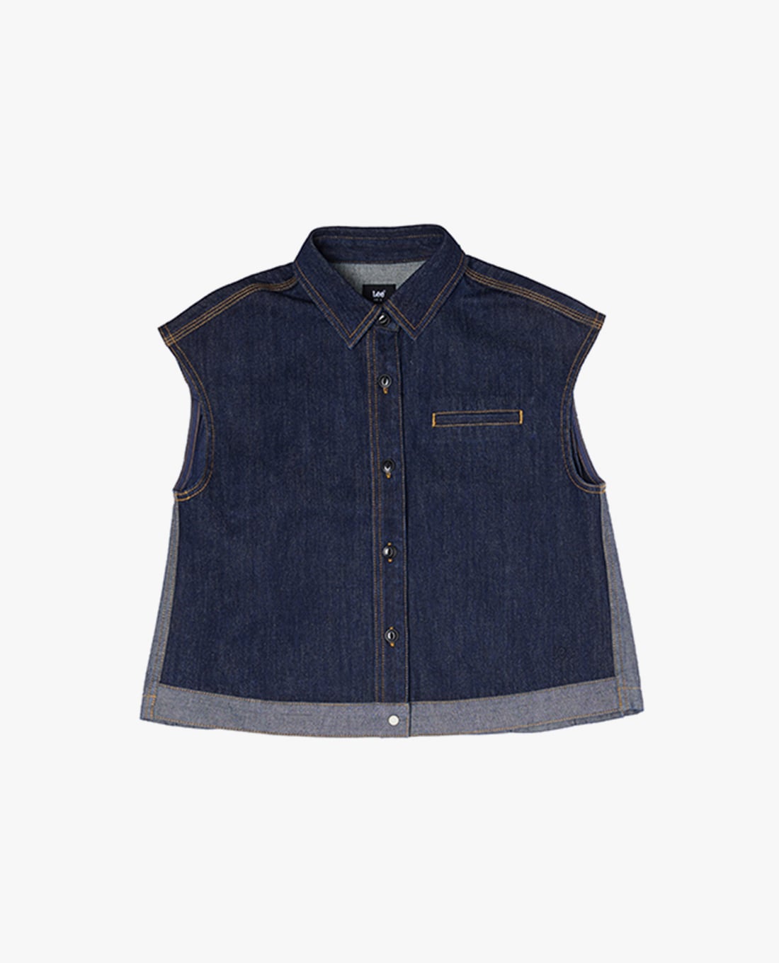 LEE - Áo sát nách denim nữ cổ bẻ xếp li