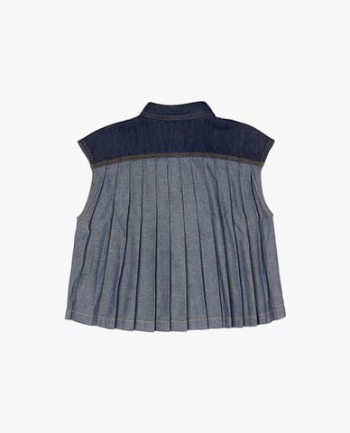  LEE - Áo sát nách denim nữ cổ bẻ xếp li 