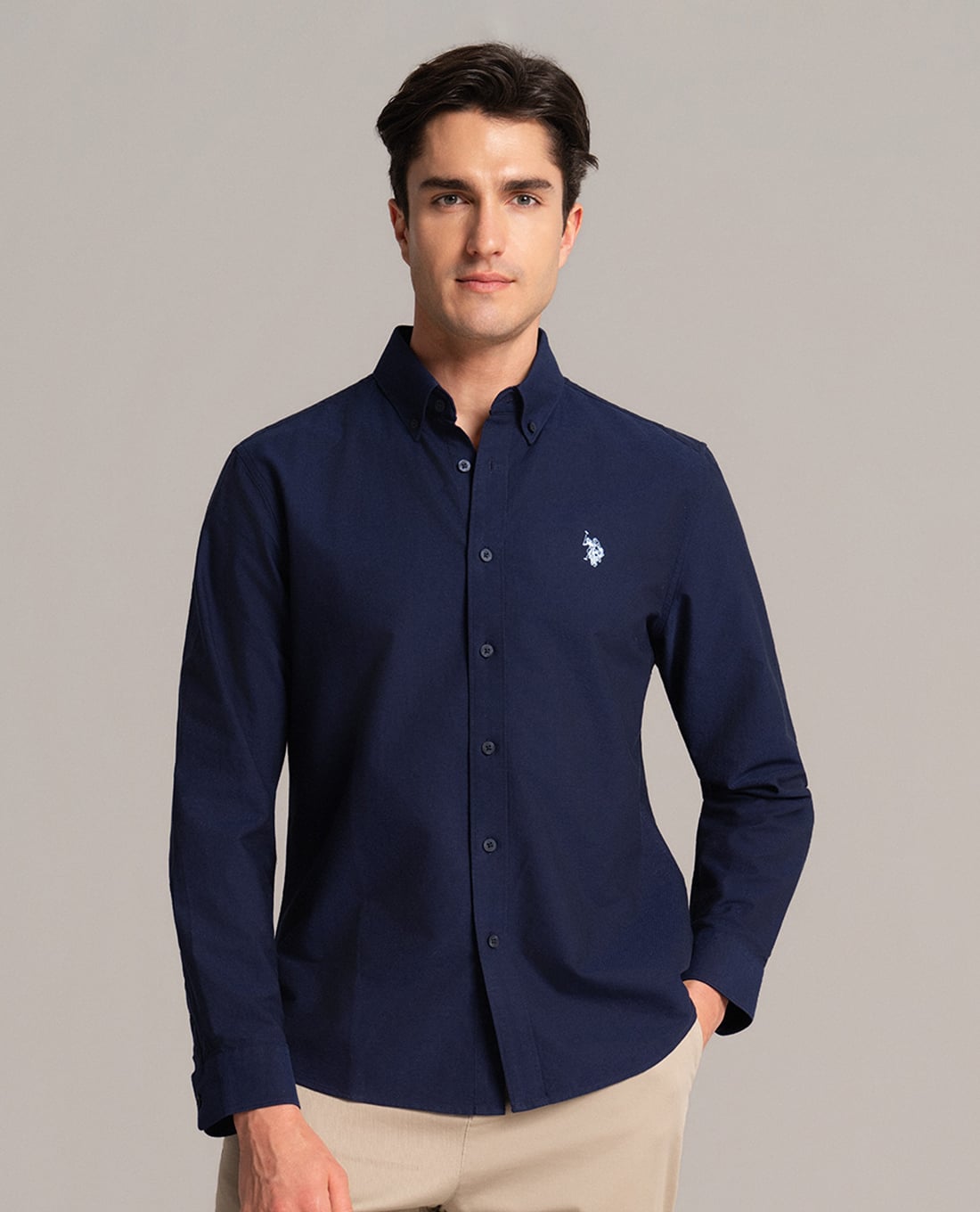 USPA - Áo sơ mi nam cổ bẻ tay dài thêu logo