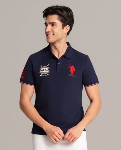  USPA - Áo polo nam cổ bẻ tay ngắn phối viền thêu logo 
