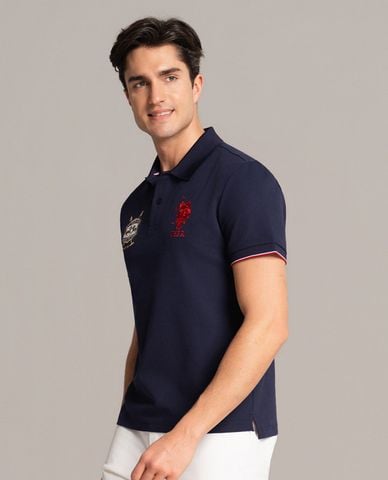 USPA - Áo polo nam cổ bẻ tay ngắn phối viền thêu logo 