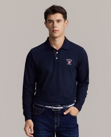  USPA - Áo polo nam cổ bẻ tay dài thêu huy hiệu 