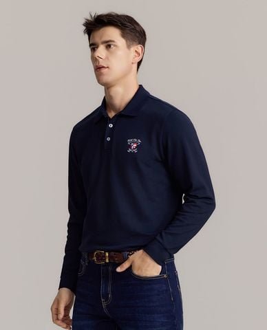  USPA - Áo polo nam cổ bẻ tay dài thêu huy hiệu 