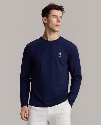  USPA - Áo thun nam cổ tròn tay dài thêu logo 