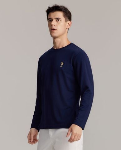  USPA - Áo thun nam cổ tròn tay dài thêu logo 
