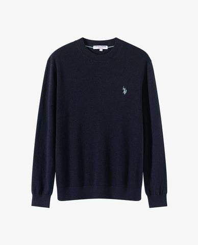  USPA - Áo dệt kim nam cổ tròn tay dài thêu logo 