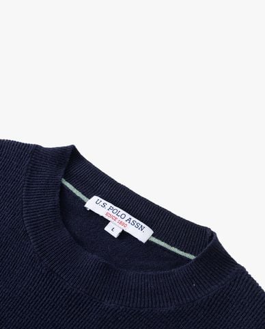 USPA - Áo dệt kim nam cổ tròn tay dài thêu logo 