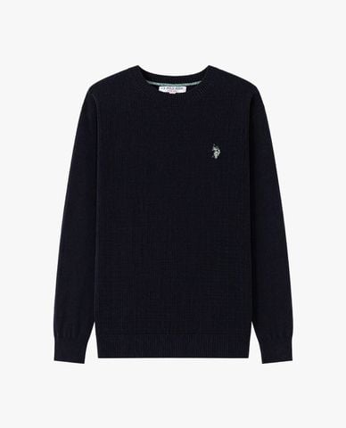  USPA - Áo dệt kim nam cổ tròn tay dài thêu logo 