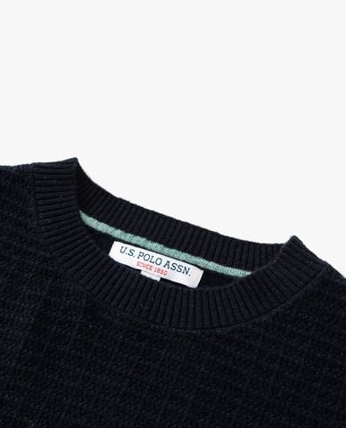  USPA - Áo dệt kim nam cổ tròn tay dài thêu logo 