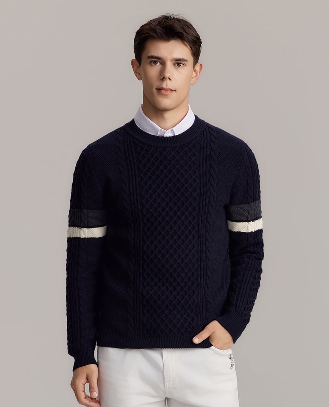 USPA - Áo sweater nam cổ tròn tay dài dệt họa tiết