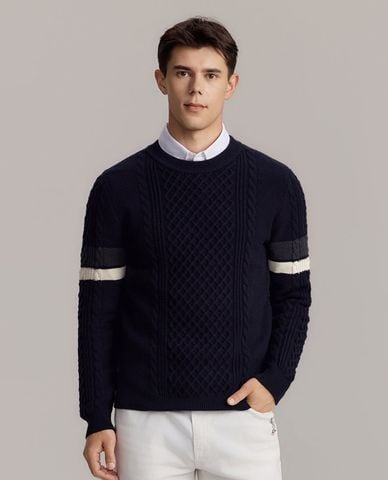  USPA - Áo sweater nam cổ tròn tay dài dệt họa tiết 