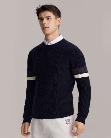  USPA - Áo sweater nam cổ tròn tay dài dệt họa tiết 