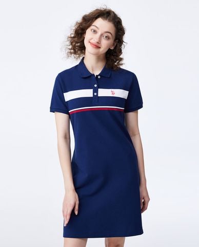  USPA - Đầm polo mini tay ngắn phối sọc 