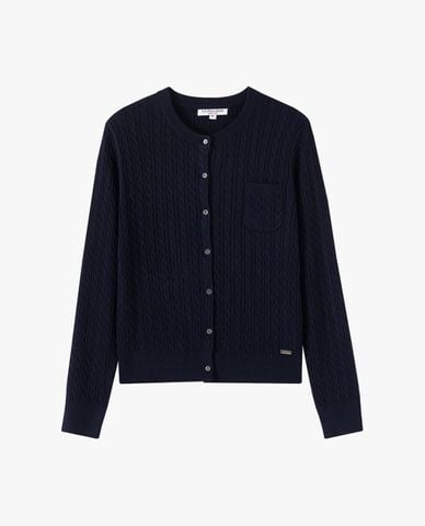  USPA - Áo khoác cardigan nữ tay dài phối túi ngực 