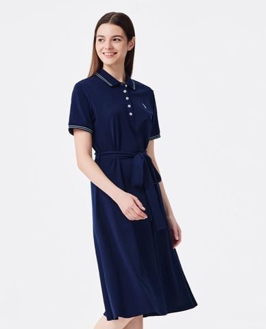 USPA - Đầm polo midi cổ bẻ tay ngắn thắt dây eo 