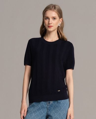  USPA - Áo dệt kim nữ cổ tròn tay ngắn đính logo 