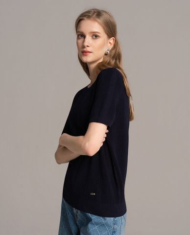  USPA - Áo dệt kim nữ cổ tròn tay ngắn đính logo 