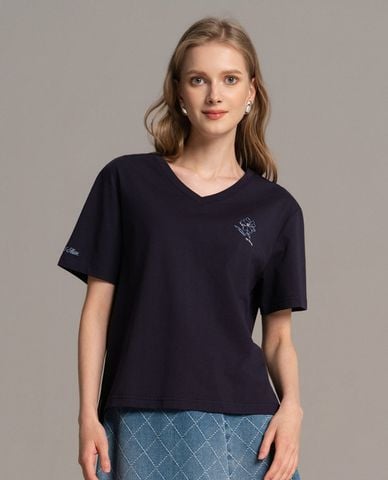  USPA - Áo thun nữ cổ V tay ngắn phối họa tiết 