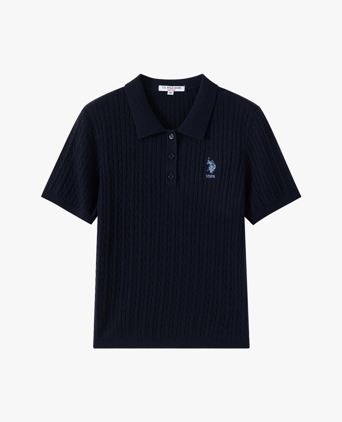 USPA - Áo dệt kim nữ cổ bẻ tay ngắn thêu logo