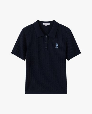  USPA - Áo dệt kim nữ cổ bẻ tay ngắn thêu logo 
