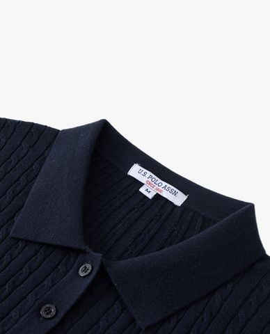  USPA - Áo dệt kim nữ cổ bẻ tay ngắn thêu logo 