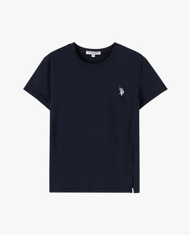  USPA - Áo thun nữ cổ tròn tay ngắn xẻ tà 