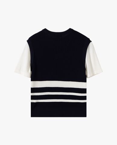  USPA - Áo dệt kim nữ cổ V tay ngắn kẻ sọc 