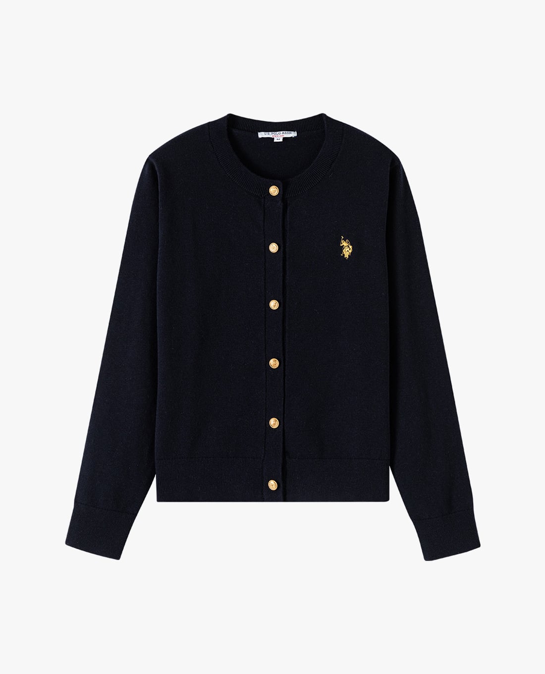 USPA - Áo khoác dệt kim nữ tay dài thêu logo phối nút
