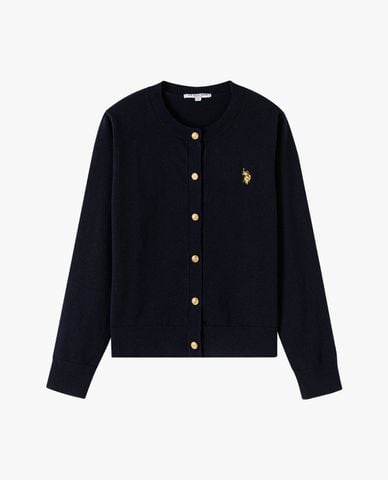  USPA - Áo khoác dệt kim nữ tay dài thêu logo phối nút 