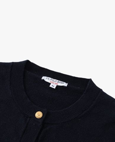  USPA - Áo khoác dệt kim nữ tay dài thêu logo phối nút 