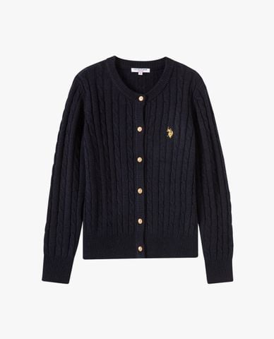  USPA - Áo khoác cardigan nữ cổ tròn dệt vặn thừng 