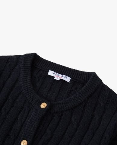  USPA - Áo khoác cardigan nữ cổ tròn dệt vặn thừng 