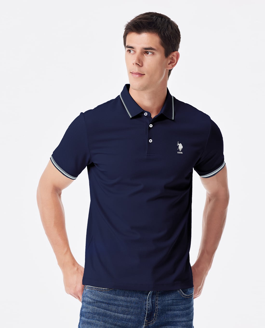 USPA - Áo polo nam cổ bẻ tay ngắn phối viền