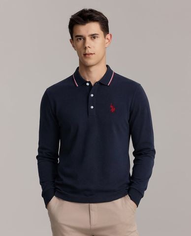  USPA - Áo polo nam tay dài phối viền thêu logo 