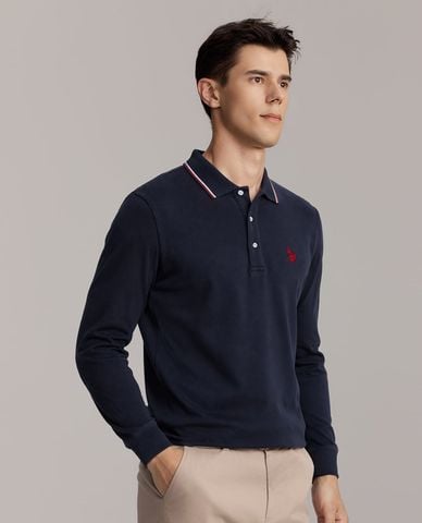  USPA - Áo polo nam tay dài phối viền thêu logo 