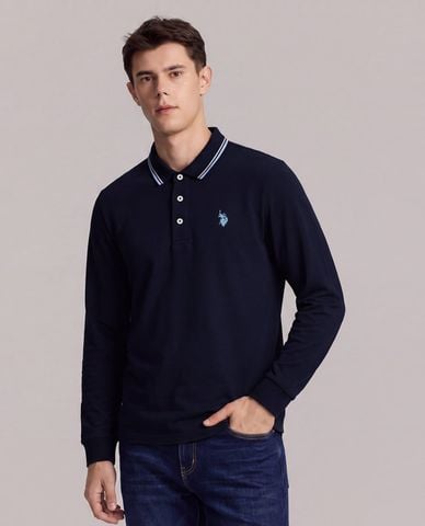  USPA - Áo polo nam tay dài thêu logo phối viền 